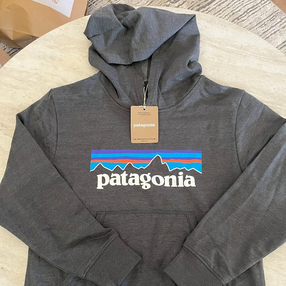 Patagonia Kids' Lightweight Graphic Hoodie Sweatshirt Size M _Color Forge Grey